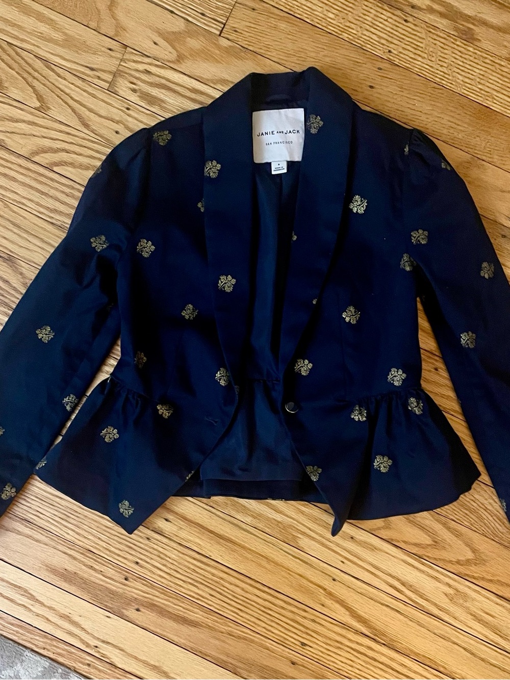 Girls Janie and Jack Navy Peplum Blazer with Gold Motifs